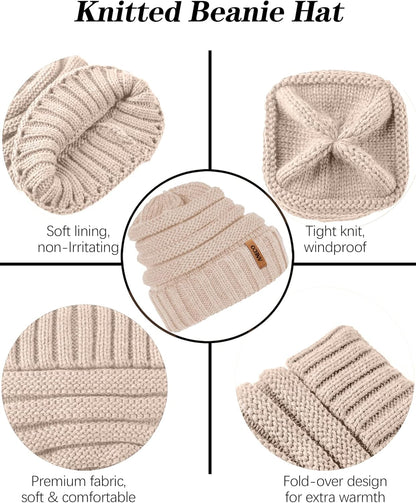 Winter Warm Knitted Scarf Beanie Hat and Gloves Set Men & Women'S Soft Stretch Hat Scarf and Mitten Set