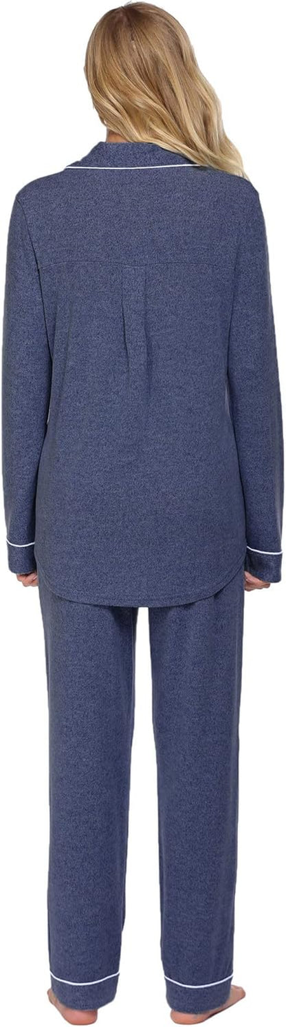 Women'S Pajamas Long Sleeve Loungewear Casual Button down Pjs | Soft Sleepwear,Notch Collar,Elastic Waist Pants with Side Pockets,Adjustable Drawstring,Pajama Party,Maternity,Postpartum