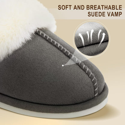 Women'S Memory Foam House Slippers, Non-Slip Indoor/Outdoor | Cloud-Like Comfort for Hard Floors, Ultra-Soft Faux Fur Machine Washable House Shoes for Winter