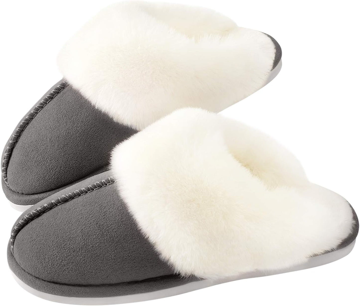 Women'S Memory Foam House Slippers, Non-Slip Indoor/Outdoor | Cloud-Like Comfort for Hard Floors, Ultra-Soft Faux Fur Machine Washable House Shoes for Winter
