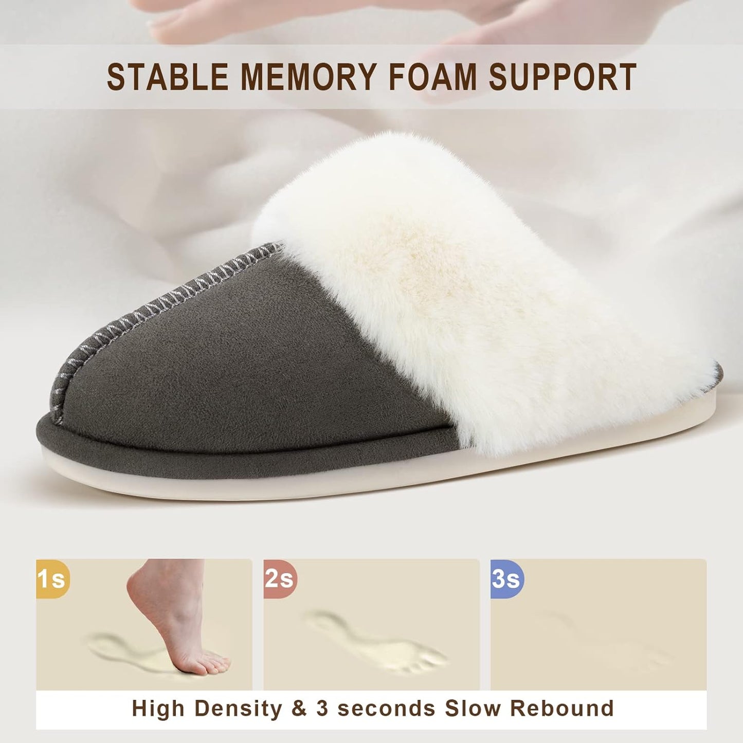 Women'S Memory Foam House Slippers, Non-Slip Indoor/Outdoor | Cloud-Like Comfort for Hard Floors, Ultra-Soft Faux Fur Machine Washable House Shoes for Winter