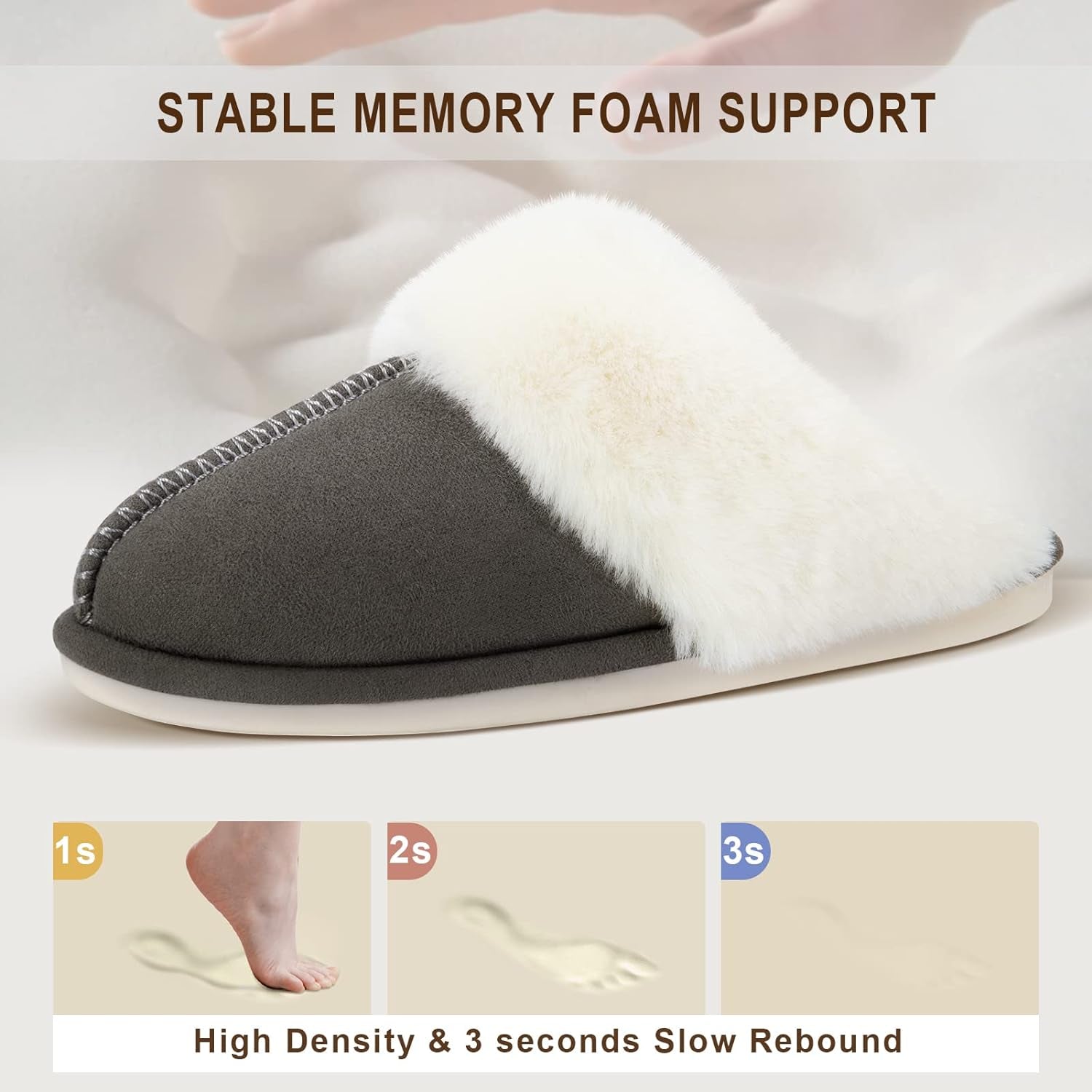 Women'S Memory Foam House Slippers, Non-Slip Indoor/Outdoor | Cloud-Like Comfort for Hard Floors, Ultra-Soft Faux Fur Machine Washable House Shoes for Winter
