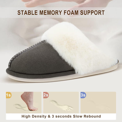 Women'S Memory Foam House Slippers, Non-Slip Indoor/Outdoor | Cloud-Like Comfort for Hard Floors, Ultra-Soft Faux Fur Machine Washable House Shoes for Winter
