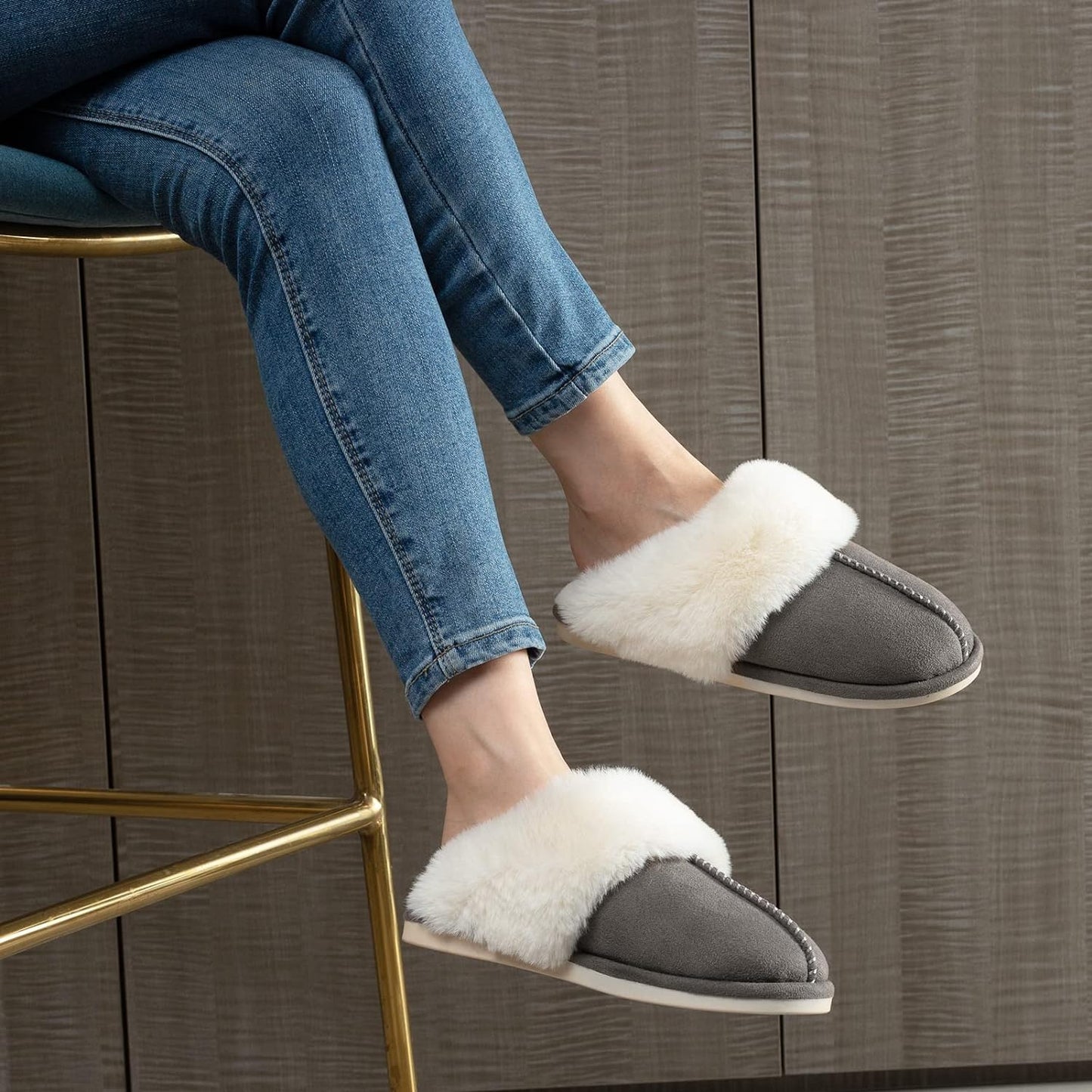 Women'S Memory Foam House Slippers, Non-Slip Indoor/Outdoor | Cloud-Like Comfort for Hard Floors, Ultra-Soft Faux Fur Machine Washable House Shoes for Winter