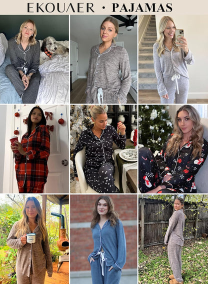 Women'S Pajamas Long Sleeve Loungewear Casual Button down Pjs | Soft Sleepwear,Notch Collar,Elastic Waist Pants with Side Pockets,Adjustable Drawstring,Pajama Party,Maternity,Postpartum